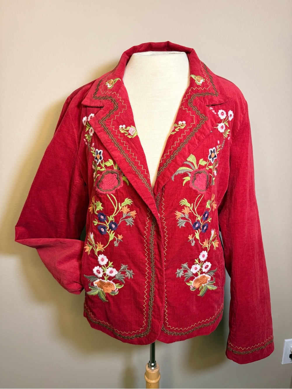 Christopher & Banks Red Embroidered Floral Blazer